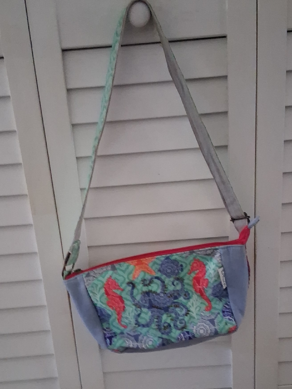 Turquoise Seaside Shoulder Bag with Coral Seahorse Accents